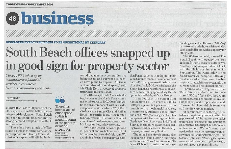 South Beach Offices Snapped Up in Good Sign for Property Sector